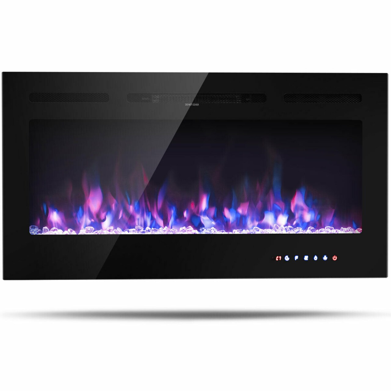 Black 40 Inch Wall-Mounted Electric Fireplace 1500W Recessed Heater with LED Flames